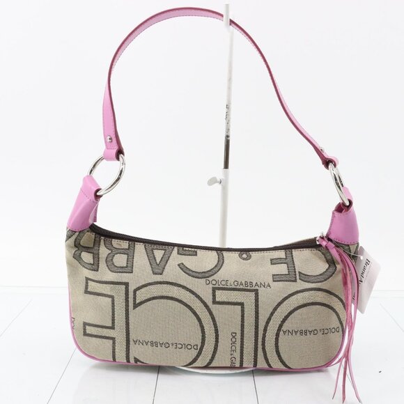Dolce & Gabbana Y2K Pink Trim Canvas Logo Shoulder Bag/Purse - Picture 2 of 12